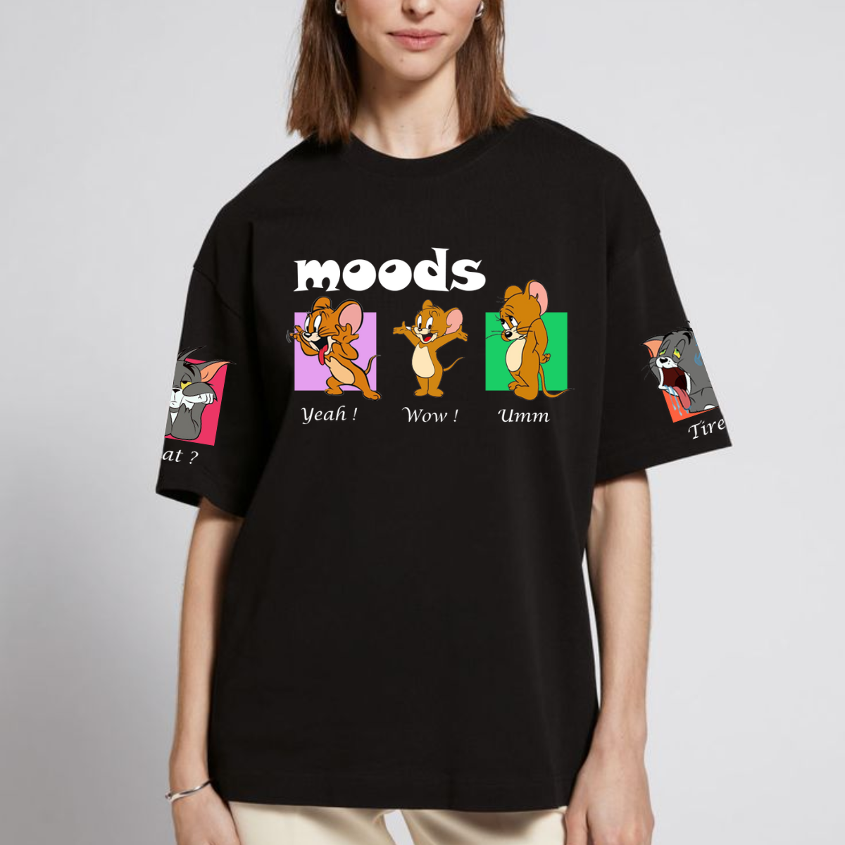 Women Tom Jerry Graphic Print Oversize T-shirt