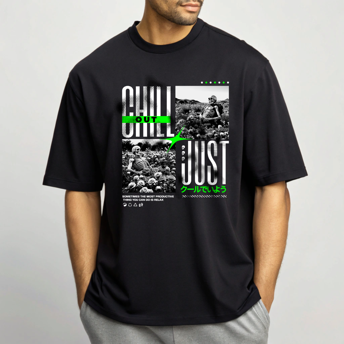 Men Just Chill Graphic Printed Oversize T-shirt